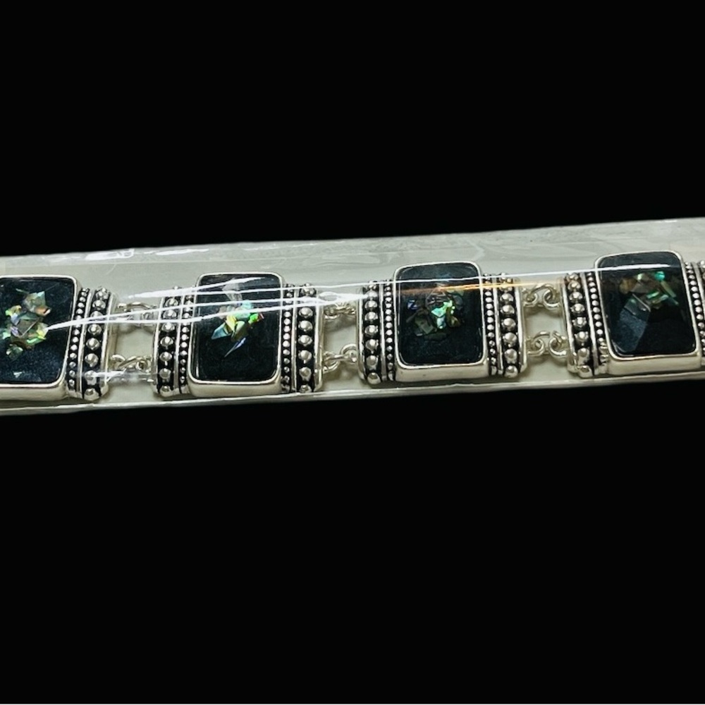 104 ICON Silver and Black with Abalone inlay Bracelet with magnetic closure